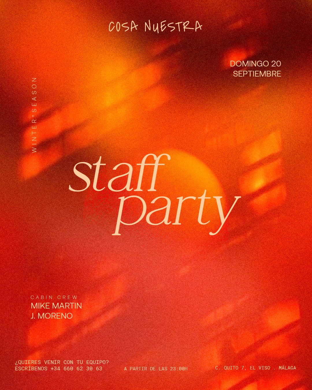 Staff Party — Mike Martin & J. Moreno · Domingo 20 Septiembre · Cosa Nuestra Málaga — Cosa Nuestra Málaga