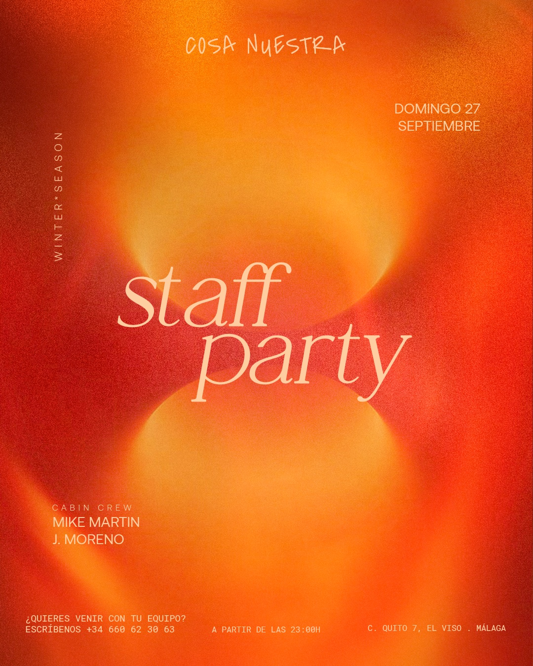 Staff Party — Mike Martin & J. Moreno · Domingo 27 Septiembre · Cosa Nuestra Málaga — Cosa Nuestra Málaga