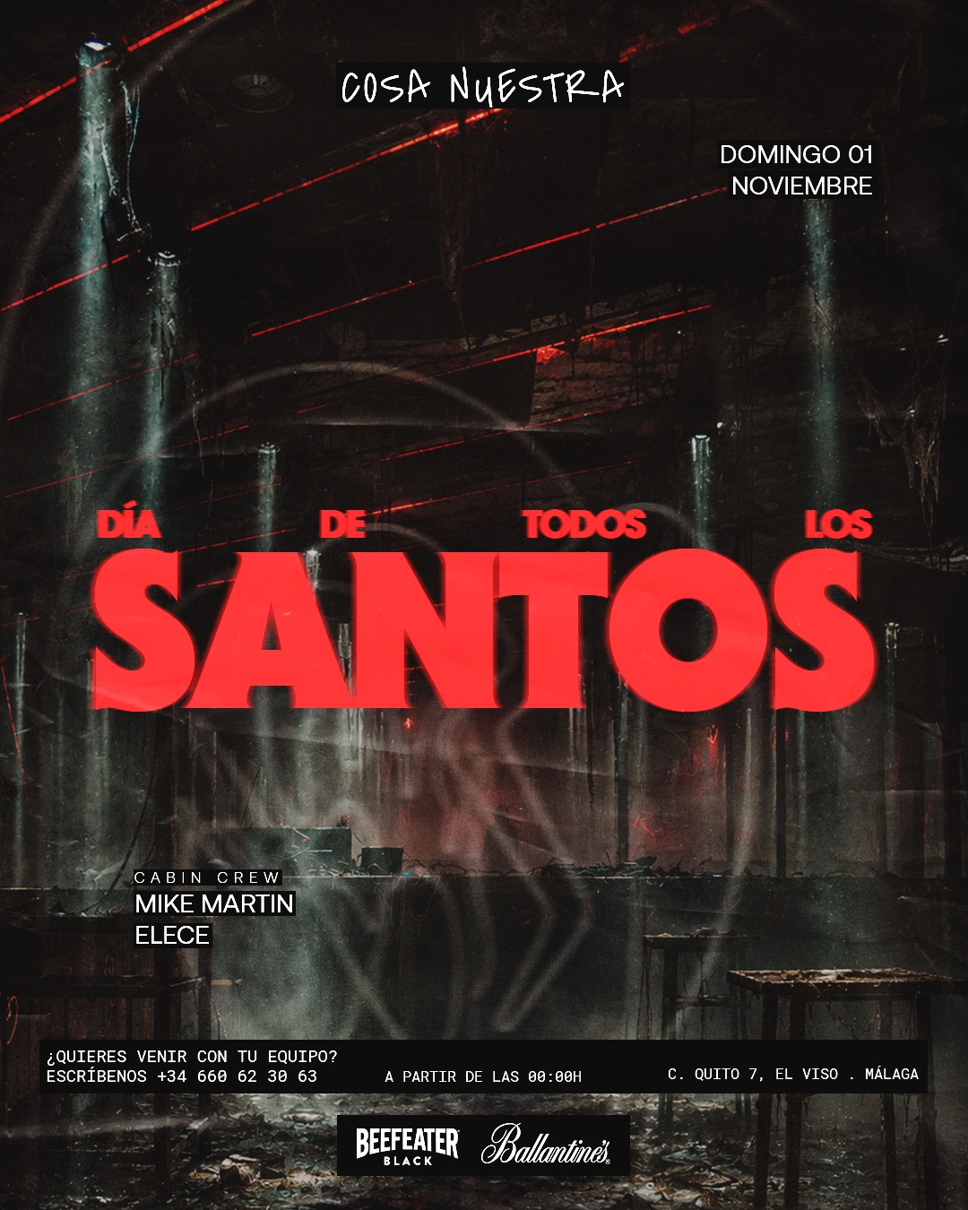 Día de Todos los Santos: Víspera de Festivo — Mike Martin & Elece · Domingo 1 Noviembre · Cosa Nuestra Málaga — Cosa Nuestra Málaga