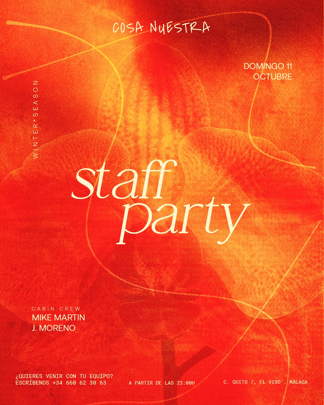 Staff Party Víspera de Festivo — Mike Martin & J. Moreno · Domingo 11 Octubre · Cosa Nuestra Málaga — Cosa Nuestra Málaga