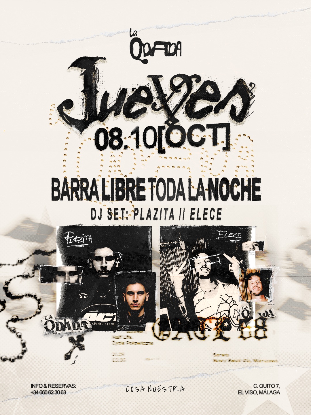 La Qdada: Barra Libre Toda la Noche — Plazita & Elece · Jueves 8 Octubre · Cosa Nuestra Málaga — Cosa Nuestra Málaga