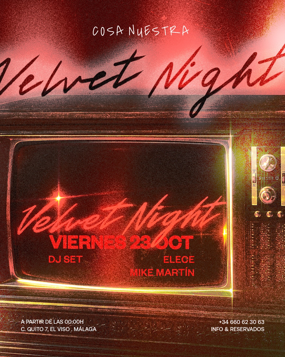 Velvet Night — Elece & Mike Martín · Viernes 23 Octubre · Cosa Nuestra Málaga — Cosa Nuestra Málaga