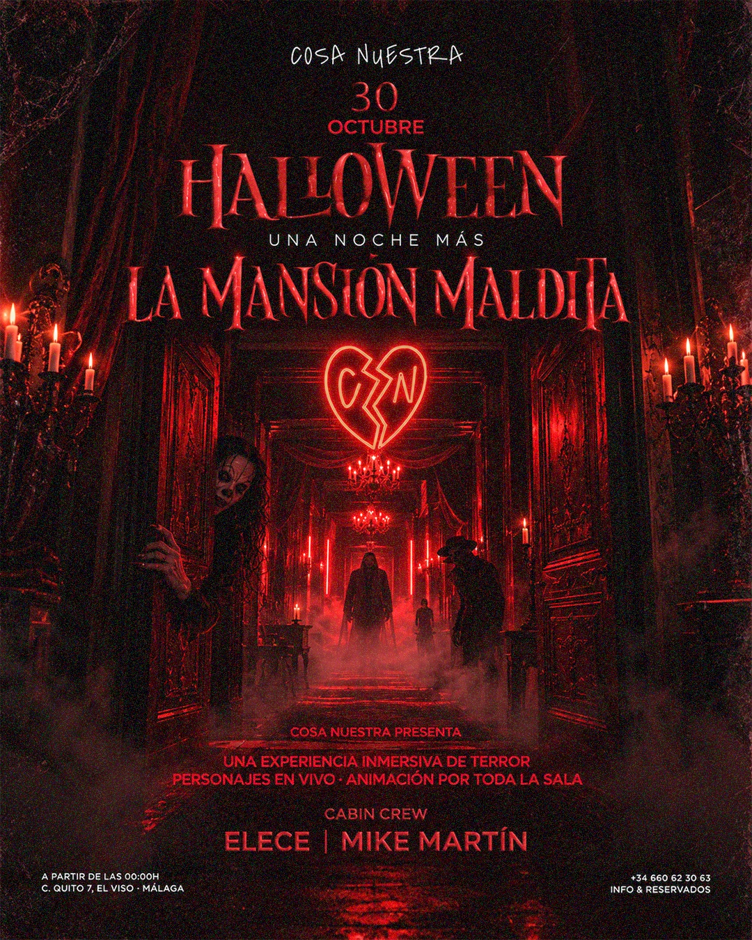 La Mansión Maldita: Halloween, Una Noche Más — Elece & Mike Martín · Viernes 30 Octubre · Cosa Nuestra Málaga — Cosa Nuestra Málaga